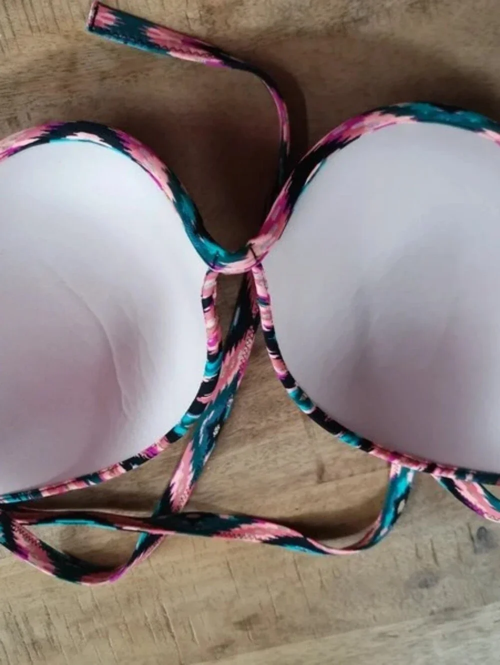 Shade & Shore Teal and Pink Ikat Ruffle Bikini Set